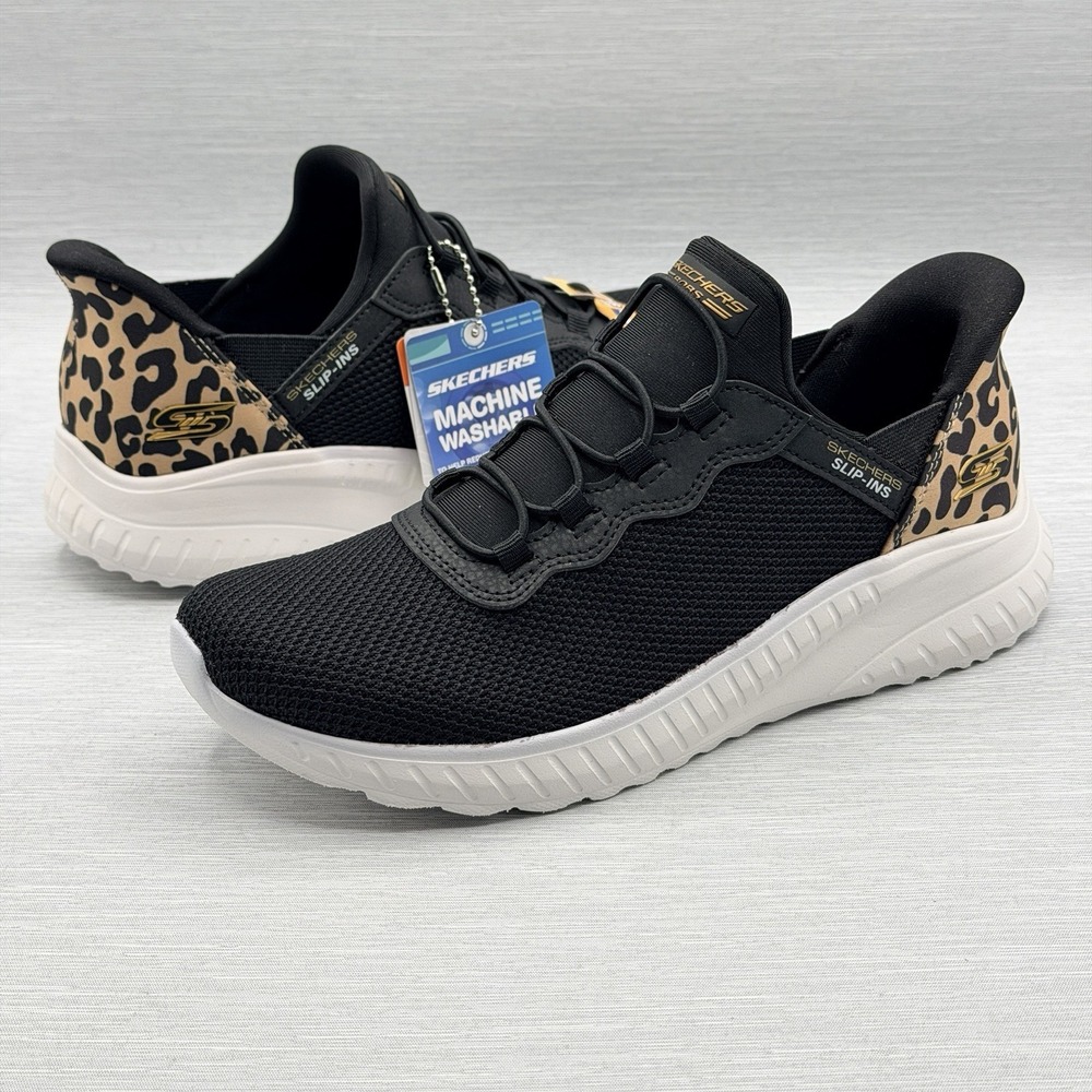 Skechers Slip Ins Women's 7 Sneakers Black Leopard Walking Comfort Bobs 117499